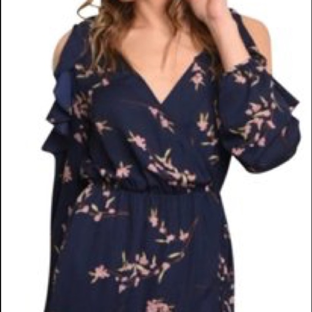 Soprano Navy Cold Shoulder Dress